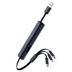 KTnet 廣鐸 USB Type-C 3合1 伸縮迷你充電線 3A大電流 適用於 Iphone/Ipad/Android, 30cm, 爵士黑, 1個