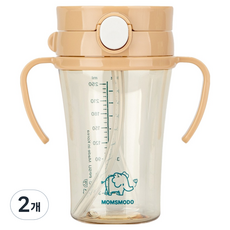맘스모도 유아용 세척편한 이지 PPSU 원터치 빨대컵, 250ml, 2개, 코끼리베이지