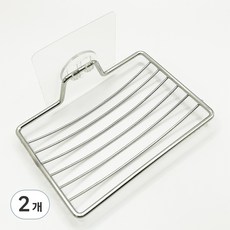 디엔오 부착식 무타공 물빠짐 비누 받침대, 실버, 2개