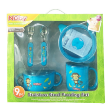 Nuby 不銹鋼餐具禮盒, 藍, 1組