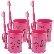 加寬兒童初中刷牙杯套組粉色3-5歲, 4組