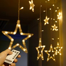 DAYHOME LED星星造型燈串 138燈+遙控器+專用變壓器+電池, 黃光, 1組
