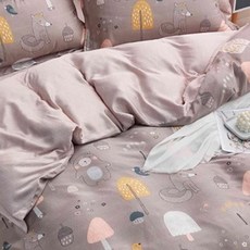 LoveCity 寢城之戀 台灣製 50支100%萊賽爾天絲 床包枕套組 Queen Size 狐狸的夏天, 狐狸的夏天 灰色