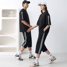 턴키 남녀공용 투라인 반팔티 + 7부 바지 세트 ST1177