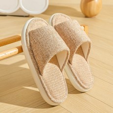 Axis 艾克思 加厚底透氣亞麻靜音防滑室內拖鞋 男女款 毛巾布內裡 柔軟親膚 吸濕排汗, 37~38, 卡其色, 1雙