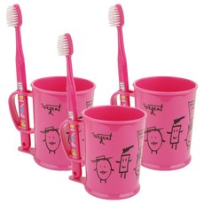 加寬兒童初中刷牙杯套組粉色3-5歲, 3組