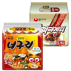 농심 짜파게티 140g 5p + 너구리 얼큰한 맛 120g 5p, 1세트