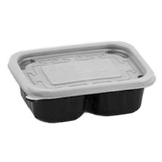 스완 도시락 일회용 반찬 용기 사각 반죽 3칸 검정색 300ml, 1개, 200개