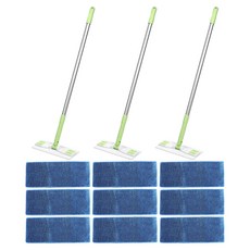 aclean 小型推桿拖把 白綠色 + 藍色環狀拖布 3入組, 3套