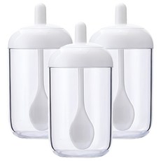 密封調味罐 Set 3個, 塑料材質, 珍珠白, 帶手柄, 透明可視, 密封性好, 1組