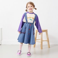 MARI N MORI 女童愛心荷葉邊牛仔吊帶裙