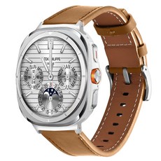 CALYX Galaxy Watch Ultra 相容時尚皮革錶帶, 駝棕色 + 銀色(連接器), 1個
