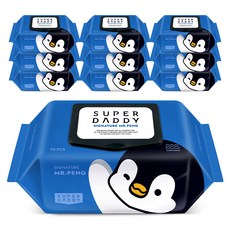슈퍼대디 시그니처 미스터펭 저자극 아기물티슈 캡형, 77g, 70매, 10세트