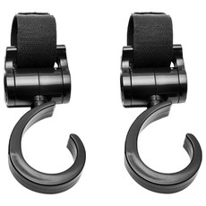 AIR BOSS 多功能嬰兒車掛鉤 360度旋轉 強力魔鬼氈 適用於嬰兒車或自行車, 黑色, 1組