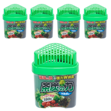 KOKUBO 小久保工業所 炭加綠茶冰箱除臭劑 有效消除冰箱各種異味 吸附力強 小巧不占空間 內容物為凝固型 不用擔心破損外漏, 180g, 5盒