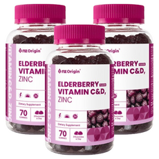 nz Origin 維他命C&D鋅軟糖 接骨木莓口味, 70顆, 3罐