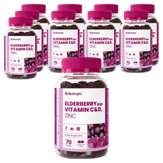 nz Origin 維他命C&D鋅軟糖 接骨木莓口味, 70顆, 10罐