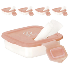 Roaze 柔仕 乾濕兩用巾矽膠抽取盒 附嬰兒紗布毛巾 食品容器材質 雙重鎖水結構 加贈附掛扣帶, 粉色, 5個