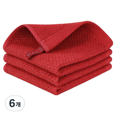 ROI Life 鬆餅格紋廚房抹布 掛環式 深紅色, 6個