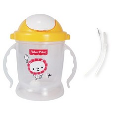 fisher-price 費雪 吸管杯 300ml+蓋子+替換吸管+吸管清潔刷, 黃色, 1組