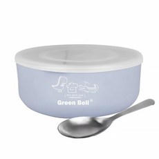 Green Bell 綠貝 兒童抗菌不鏽鋼碗組, 含304不鏽鋼湯匙 375ml, 碗 + 湯匙 + 蓋子, 藍色, 1組