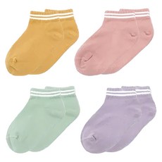 GIAT 吉亞特 兒童款機能消臭船型襪4雙組, 精梳棉77% 尼龍19% 彈性纖維4%, 台灣製, 小段(14~18cm) 大段(18~22cm), 駝色 + 淡粉色 + 淡綠色 + 芋紫色