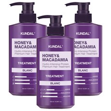 KUNDAL 昆黛爾 蜂蜜澳洲堅果保濕護髮乳 Blanc香, 500ml, 3瓶