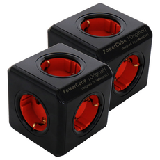 chunha PowerCube Original Color 5孔延長線, 7.5cm, 黑色, 2個