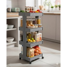UH홈데코 다용도 정리선반 트롤리 대형, 그레이, 4단