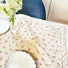 6人小花圖案桌巾, 粉紅色的花, 140 x 160 厘米