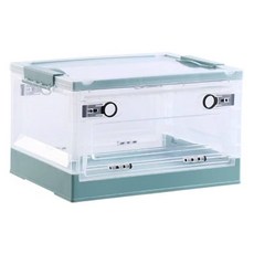 德利生活 摺疊側開收納箱 綠色 方便收納、節省空間, M(42 x 29.5 x 24.5cm), 1入