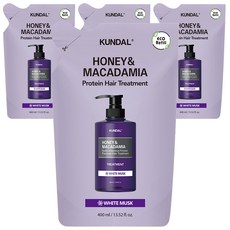 쿤달 허니 앤 마카다미아 헤어 트리트먼트 리필팩 화이트머스크향, 400ml, 4개