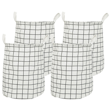 小麥購物 幾何圓筒衣物摺疊收納籃 L2474, 4個, 網格 白色+黑色