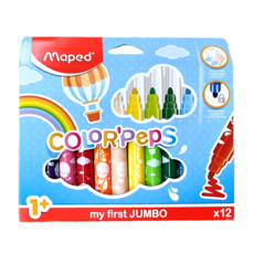 Maped 不縮頭胖胖彩色筆 Set 無刺鼻酒精型墨水 擦拭輕鬆, 12色, 1盒