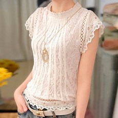 LUNAGIRL 女款長版蕾絲短袖襯衫