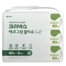 크리넥스 에코그린 소프트 물티슈 캡형, 45g, 80매, 6개