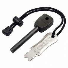 Ndur 戶外求生配件 FIRE STEEL & STRIKER 9.5cm大型打火棒與刮片, 黑色, 1組