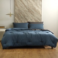 素色可水洗超細纖維四季被, 深藍色