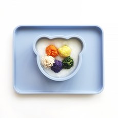 2deco 矽膠 再見熊副食品餐盤, 深藍, 單品