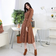 페이퍼먼츠 여성 가을 겨울 골덴 벨티드 트렌치 코트 롱 원피스 6459