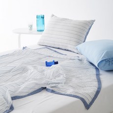 La Pomme 線條印花泡泡紗薄被, ICE GRAY