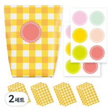 格紋紙質包裝袋 黃色 12入 + 6種貼紙 x 2入 組, 2套, 混合色
