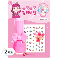 핑크공주 블링블링 핑키네일 유아매니큐어 세트 LB05 네온핑크, 페인트 + 네일스티커 + 반지, 2세트