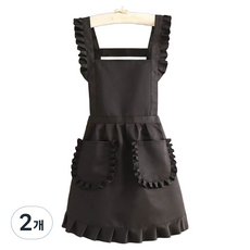 soonZAM 居家蕾絲吊帶口袋女士連身裙圍裙, 黑色, 2個