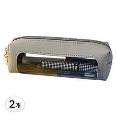 특별한상점 투명창 가죽필통 펜슬케이스 파우치, 그레이, 2개