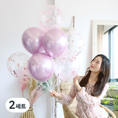 PARTYHAE 鍍鉻混合現代混搭星星亮片氣球 20入 + 手動打氣筒隨機出貨 + 小型白色緞帶 + 點膠貼 25入 套組, 玫瑰金, 2套