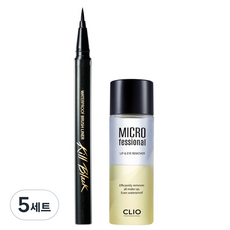 클리오 워터프루프 브러쉬 라이너 0.55ml + 립앤아이 리무버 30ml, 블랙, 5세트
