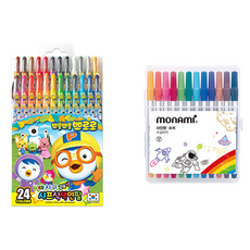 地球化學 Pororo 旋轉式色鉛筆 24色 + Monami 超級簽字筆 12色 套組, 1套