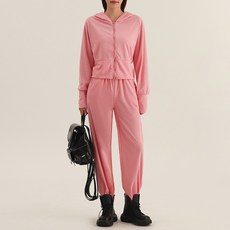 Elsso 女款連帽拉鍊外套 + 寬版束口褲套裝