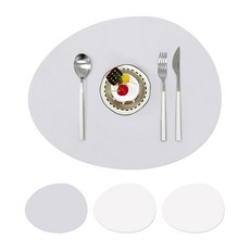 QUECHUNG Another 皮革餐墊 雞蛋 Uovo, 灰色 + 白色, 30 x 45 cm, 4個